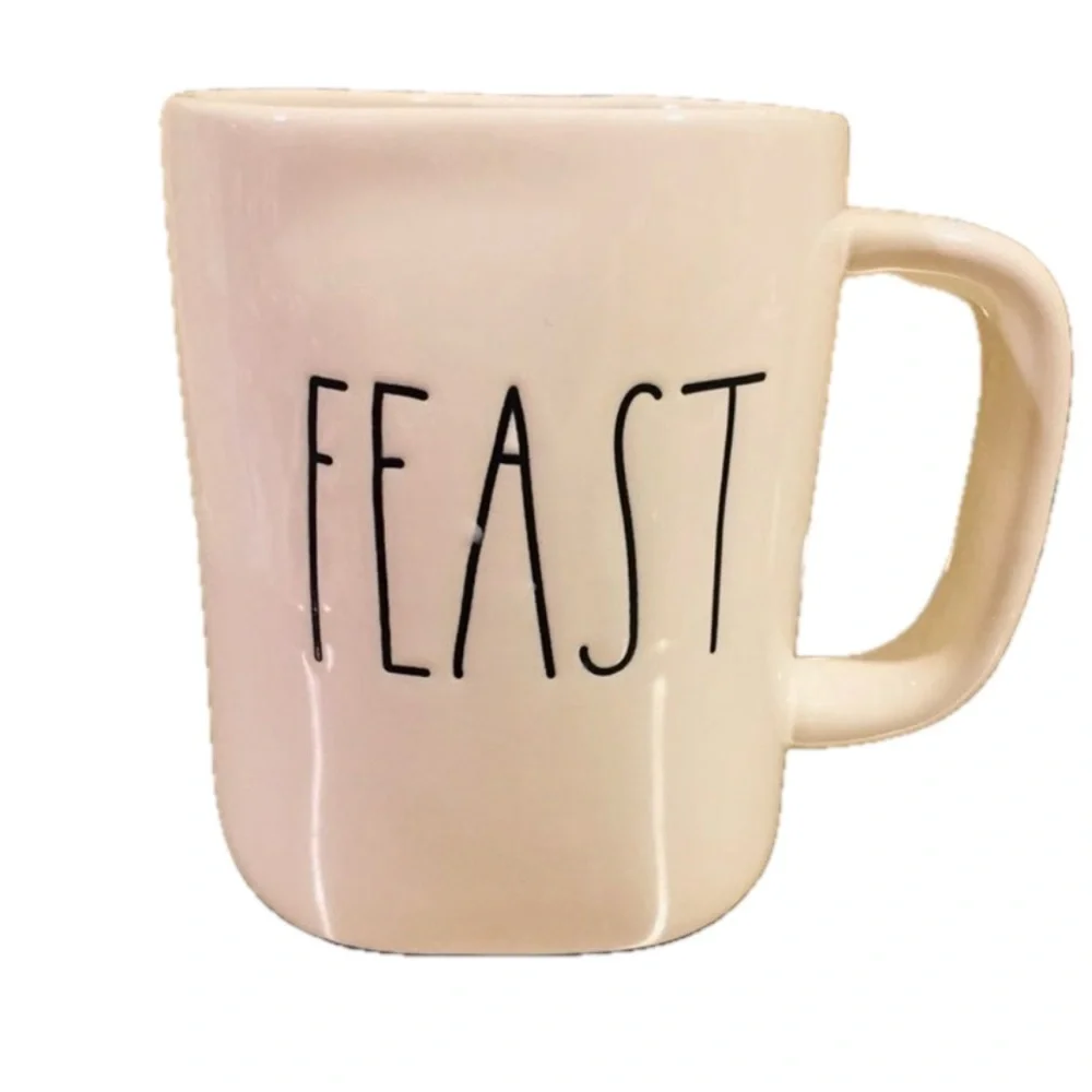 Rae Dunn FEAST Mug NWT Coffee Tea Black White
